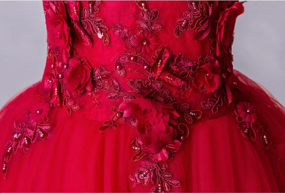Glizt Red Tulle Strapless Flower Girl Dress for Wedding Party Pageant Princess Floral Baby Baptism Gown First Communion Dresses | Детская