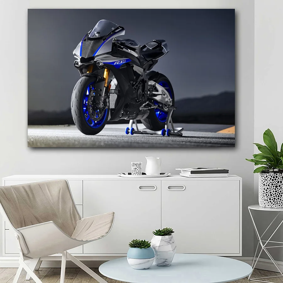 Синий велосипед Мотоцикл Superbike фоновый рисунок Печатный настенный