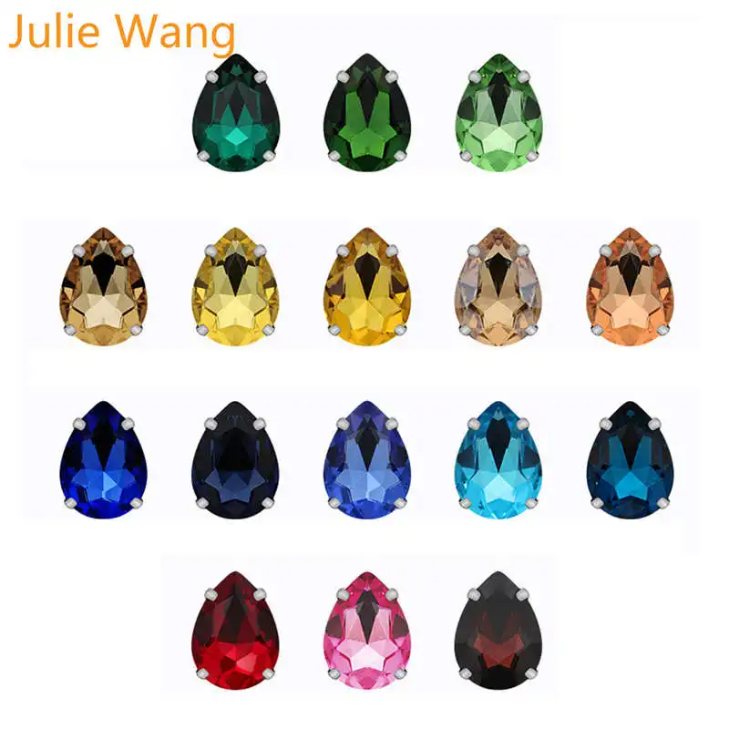 Julie Wang 50 шт. стеклянные стразы в форме капли с зажимами кабошон каплевидный