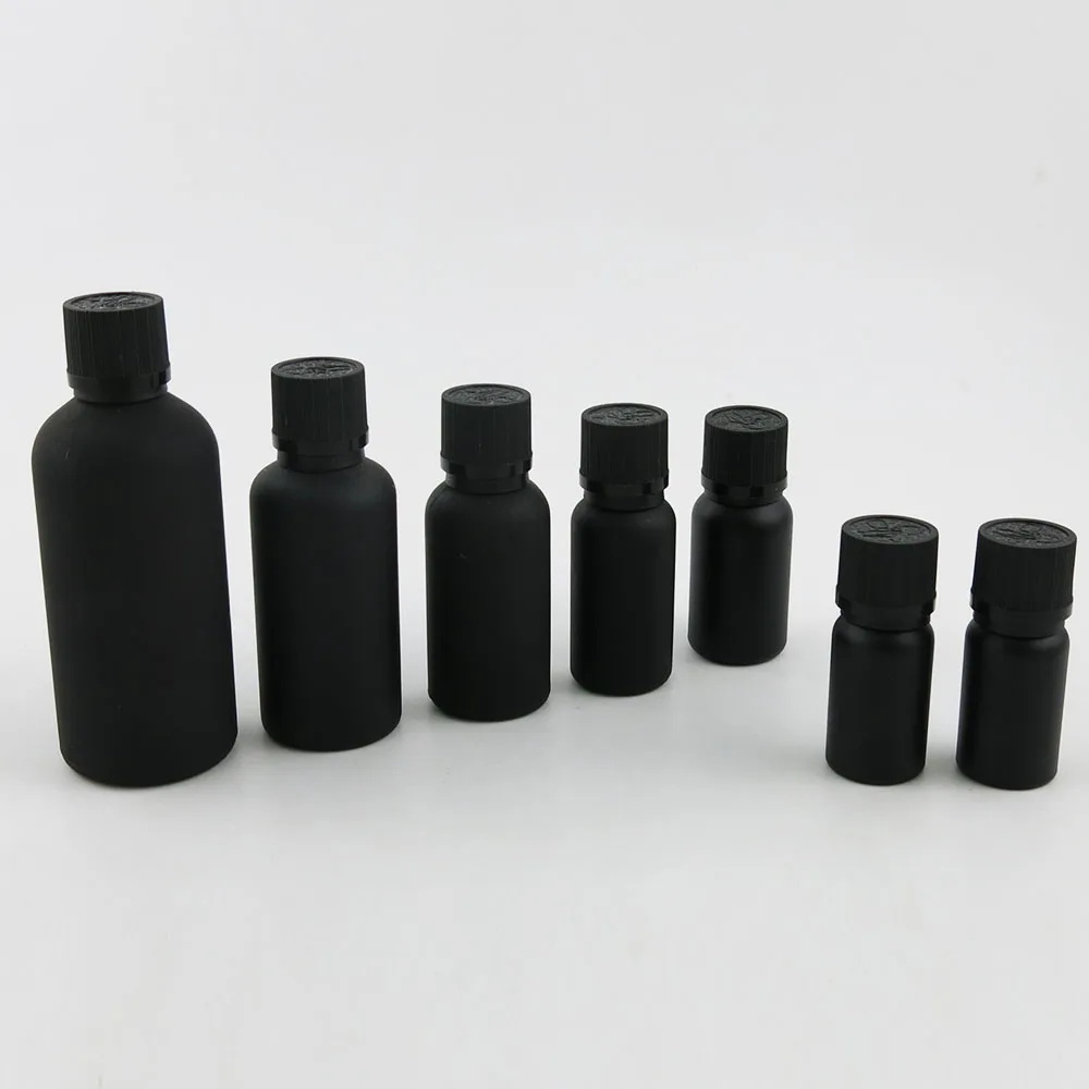 

10 x 5ml 10ml 15ml 20ml 30ml 50ml 100ml Essential Oil Frosted Black Glass Bottle with Cap For Liquid Reagent Pipette with Lock