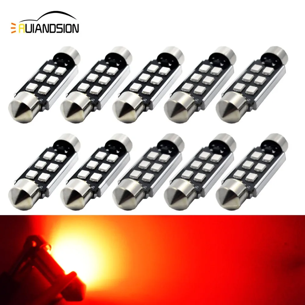 

10x 36/39/41mm LED Festoon Bulb Canbus Error Free Red No-polar 12-24V Use for Dome Map Door Interior Door Truck Glove box light