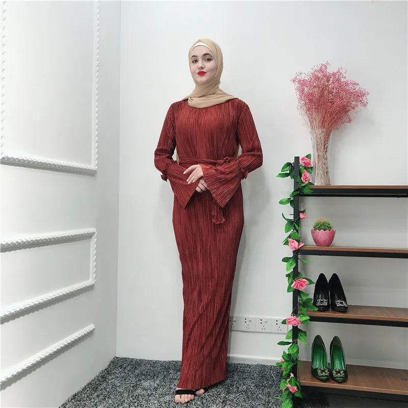 Плиссированные платья Рамадан Tesettur Elbise Kaftan абайя, арабское мусульманское длинное платье для девочки Восточный халат из марокена платья Хиджаб халат Femme