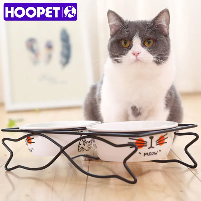 HOOPET Pet собака кошка прекрасная еда вода керамическая миска две миски со стальной