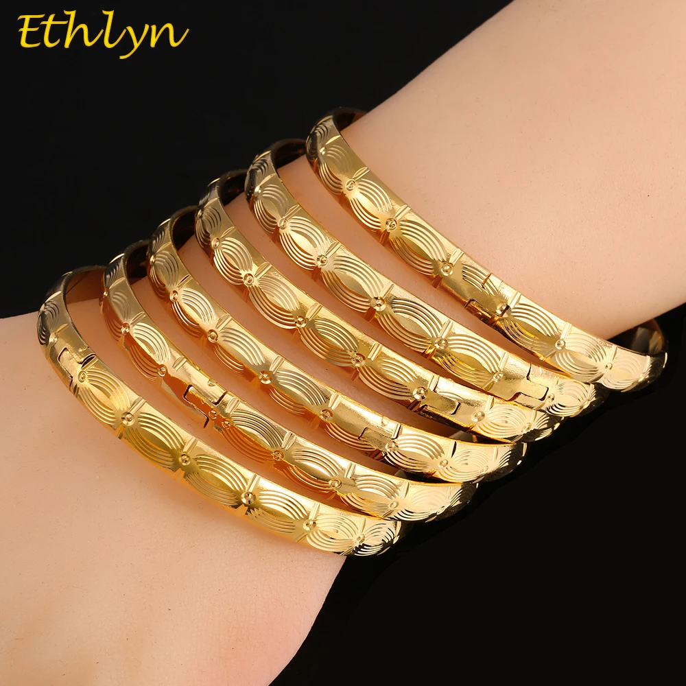 

Ethlyn 6pcs/lot Fashion Costume Party Jewelry Accessories Dubai Gold Color Women Wedding Jewelry Bangles & Bracelets B036