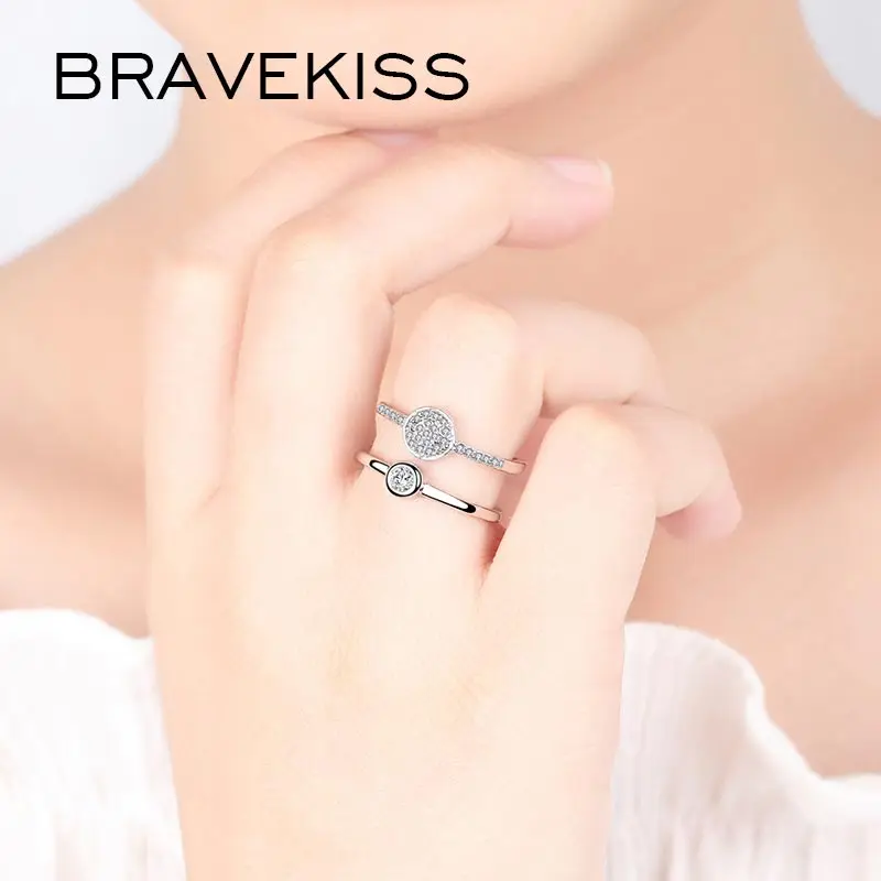 Женские регулируемые Открытые Кольца BRAEVKISS Круглый прозрачный хрусталь циркон