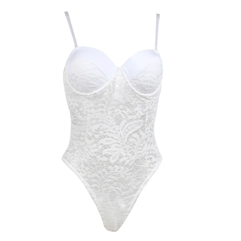 Comeondear пуш-ап чашка кружевной Цветочный комбинезон Pagliaccetti Donna боди Dentelle размера плюс женские Комбинезоны Шорты - Цвет: White