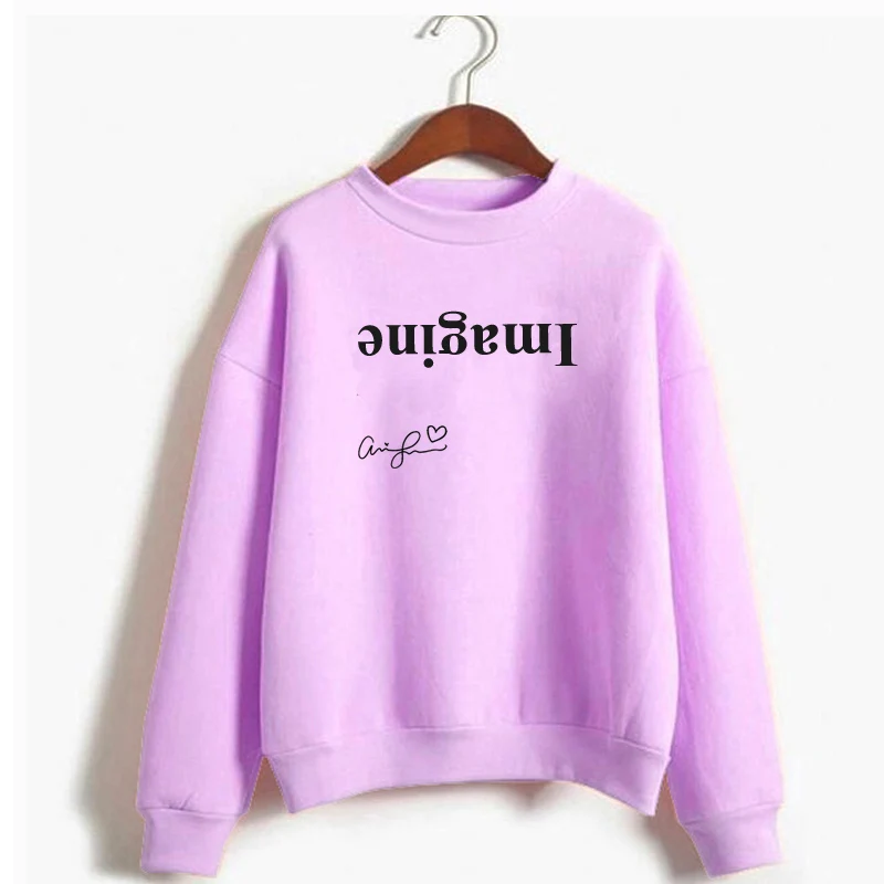 Подписанный Ариана Гранде Вдохновленный Imagine Hoodie для женщин Crewneck Thank U Next Толстовка Merch топы с длинными рукавами - Цвет: Фиолетовый