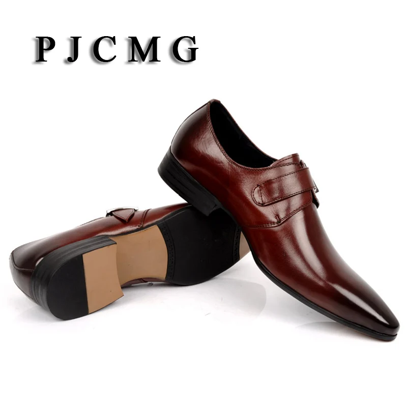 Мужская деловая обувь PJCMG модная из натуральной кожи с острым носком для офиса