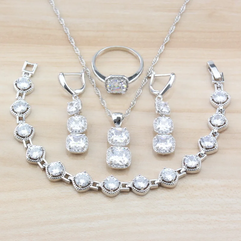 Серебряный цвет с натуральным камнем Белый CZ Свадебные Ювелирные наборы для