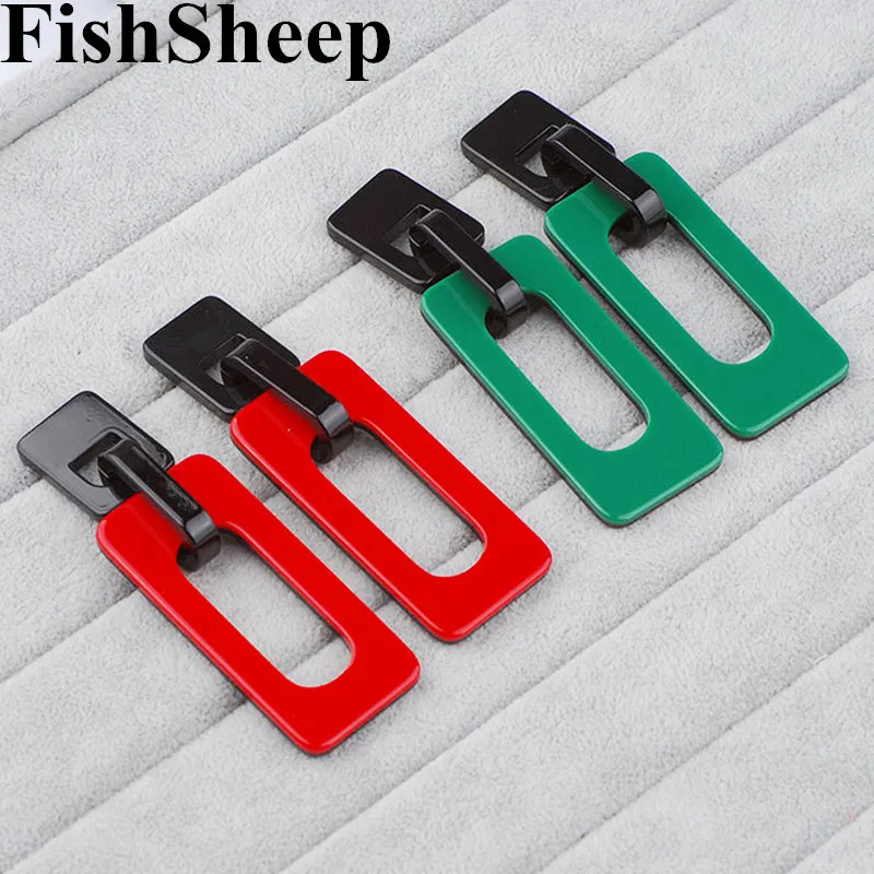 

FishSheep 2018 New Statement Big Geometry Acrylic Drop Earrings Green/Red Rectangle Dangle Earrings Fashion Accessories Brincos