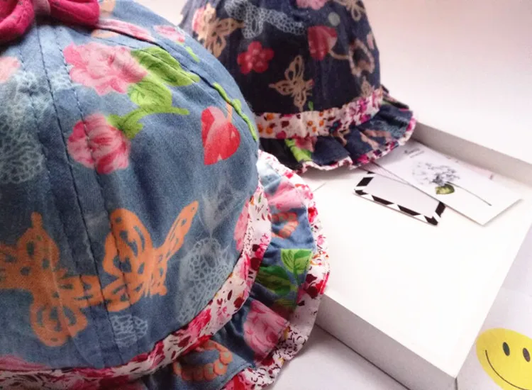 Шляпа с цветочным рисунком для маленьких девочек Красивая джинсовая хлопковая