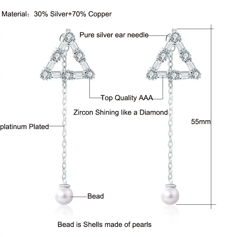 2017 корейские модные ювелирные изделия с кристаллами циркониевые Треугольные