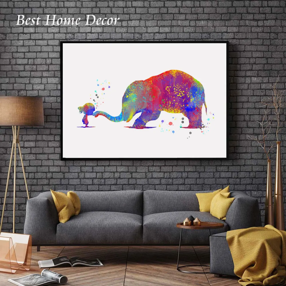 Красивая девушка со слоном художественный принт детский подарок акварельный