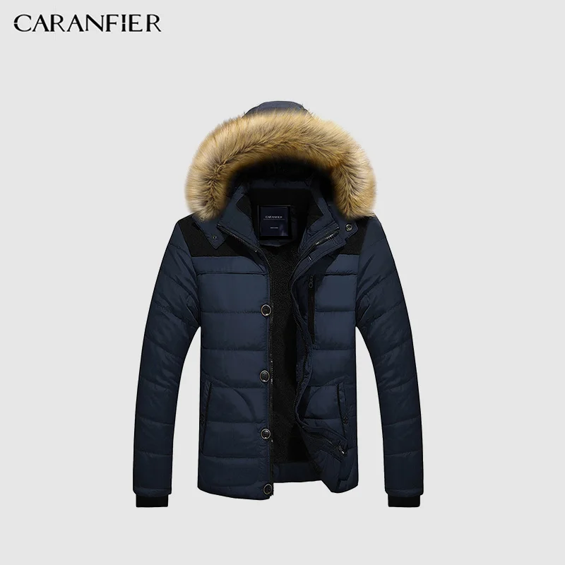 CARANFIER новые мужские парки Плюс зимние Бархатные толстые ветрозащитные хлопковые длинные ветровки с капюшоном Повседневная теплая одежда высокого качества