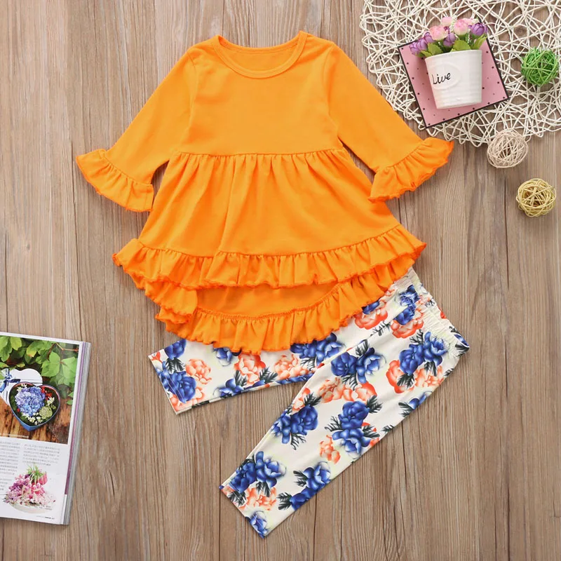 Новые милые для детей ясельного возраста детская одежда девочек комплект туника