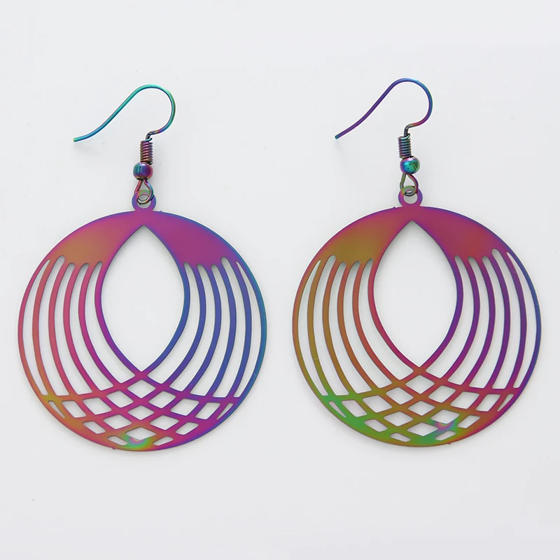 New arrival Stainless Steel Punk Style Colorful Hollow Round stripe Earrings For Women Girls Jewelry | Украшения и аксессуары