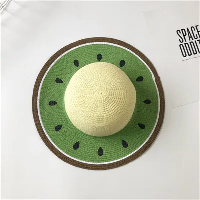 Green EnkeliBB Милая шляпа для маленьких девочек, летняя Солнцезащитная шляпа для маленьких девочек, летняя соломенная шляпа с фруктами, оранжевая шляпа с арбузом - Цвет: Green