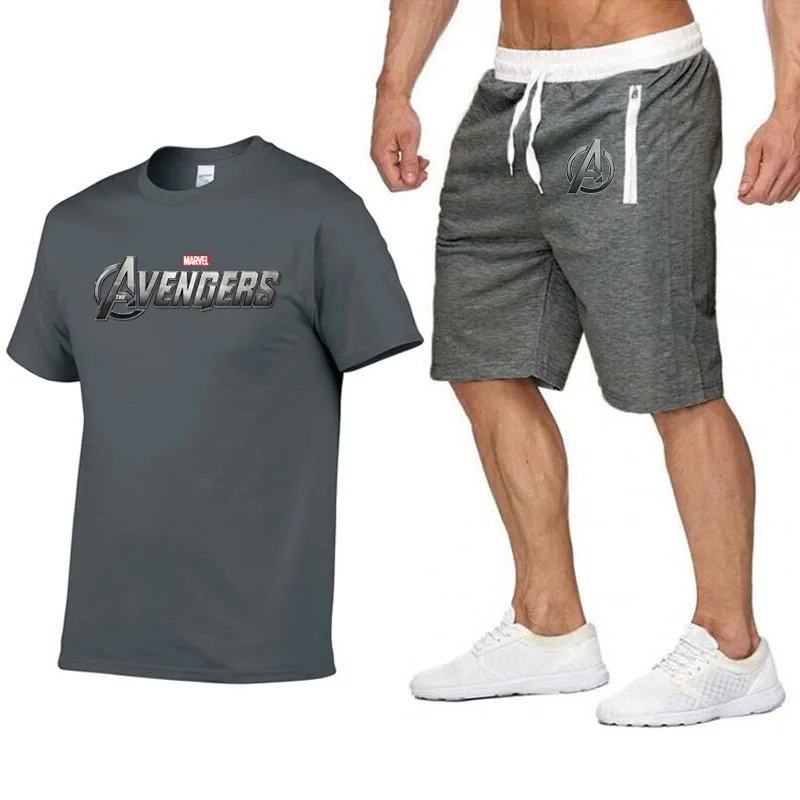 Мужская футболка Marvel Avengers 4 + шорты повседневный спортивный костюм с круглым