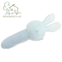 grandfine luxury baby bunny squeaker blue lovely baby soft plush ring rattles shaker infant developmental hand grip baby toys
