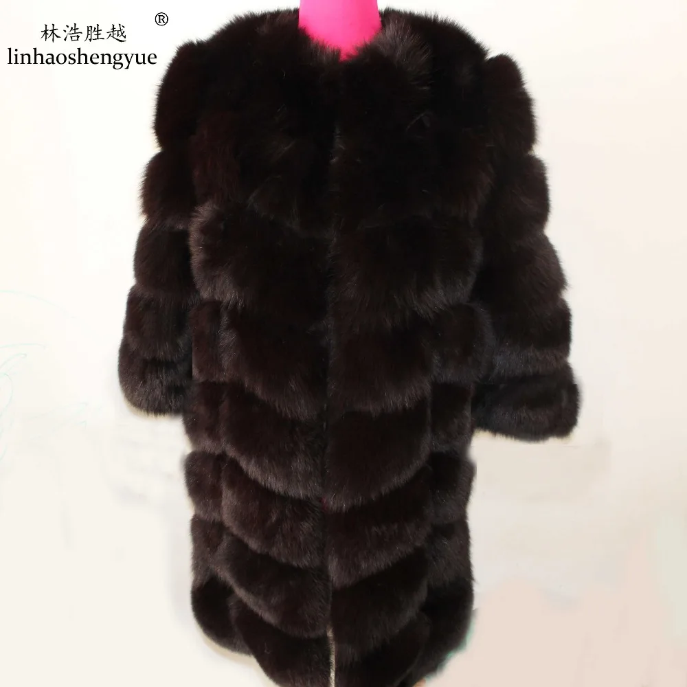 Linhaoshengyue 90CM long real  fox fur   coat with 50cm sleeves  women long fur coat ,natural fur