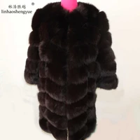 linhaoshengyue 90cm long real fox fur coat with 50cm sleeves women long fur coat natural fur