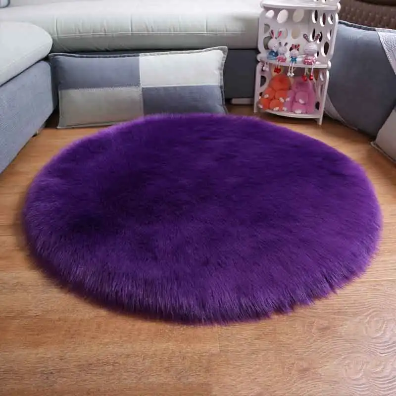 purple Мягкий круглый ковер из овчины, покрытие для стула из искусственной шерсти, теплый ворсистый ковер для детской спальни, коврик для сиденья из кожи и меха, теплый Текстиль - Цвет: purple