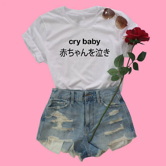 Skuggnas плакса японский футболка для младенцев девочек harajuku гранж эстетику 90s