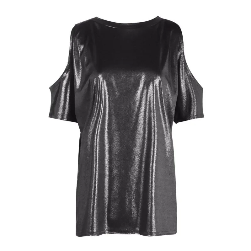 Лето Серебристо-Серый Футболка Женщины Холодного Плеча Топы О Шеи Короткий Рукав