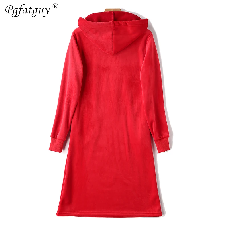 2019 New Autumn Beading Warm Sweater Dress Women Sexy Slim Female Hooded Drawstring Long Sleeve Gold Velvet Vestidos | Женская одежда