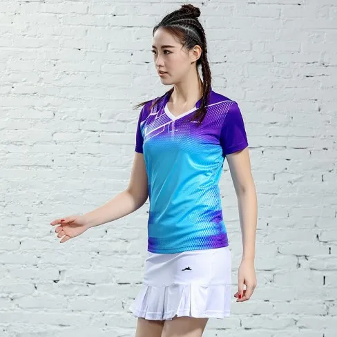 Women-B2623 Blue Для мужчин и wo Для мужчин кофта для бадминтона спортивные бадминтон спортивный костюм с короткими рукавами рубашка для игры в бадминтон Настольный Теннис топы - Цвет: Women-B2623 Blue