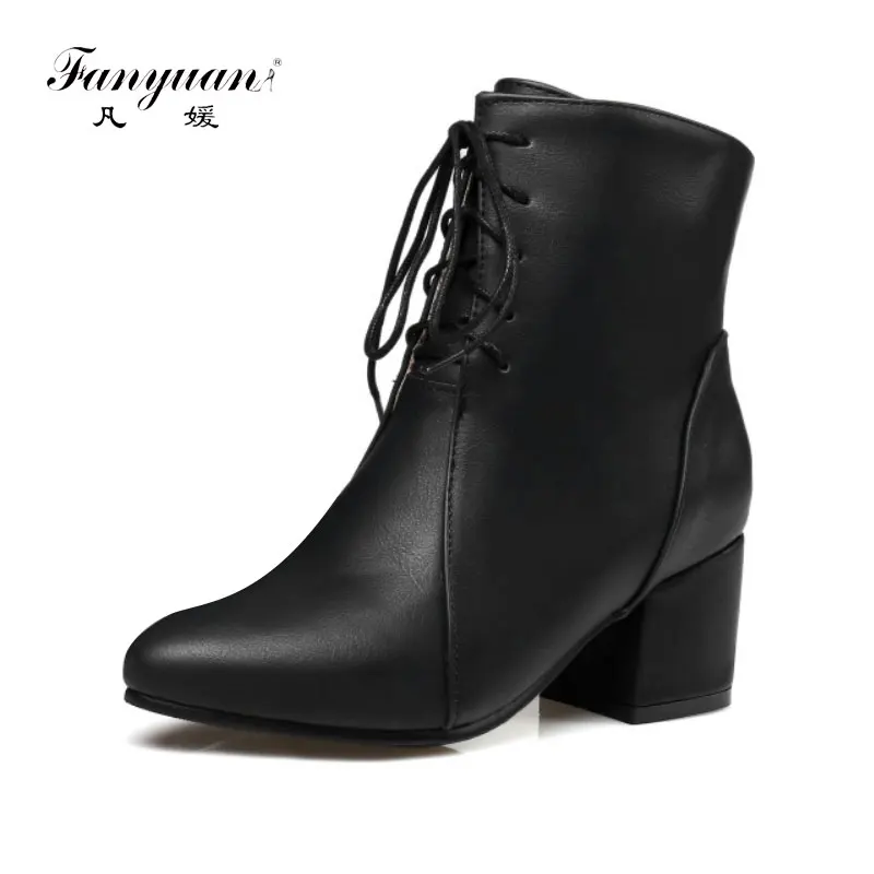 

fanyuan Women Shoes Pointed Toe Short Plush Cross Straps Metal Decorationn Martin Boots Leisure Shoes Woman High Heel Fall 2019
