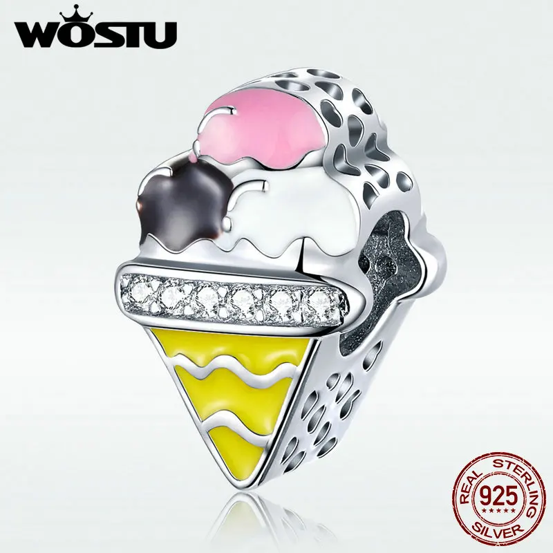 WOSTU прекрасный серебряные бусины 925 пробы мороженое разноцветные шармы подходят