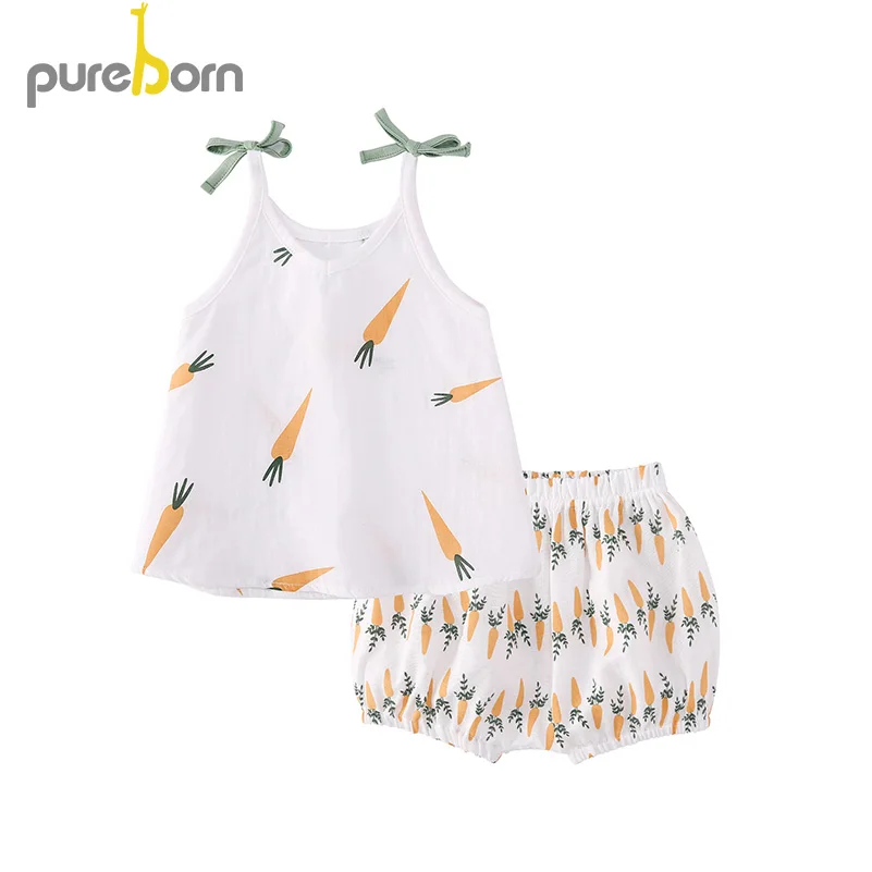 Pureborn/Детские короткие штаны без рукавов на бретельках комплект летней хлопковой