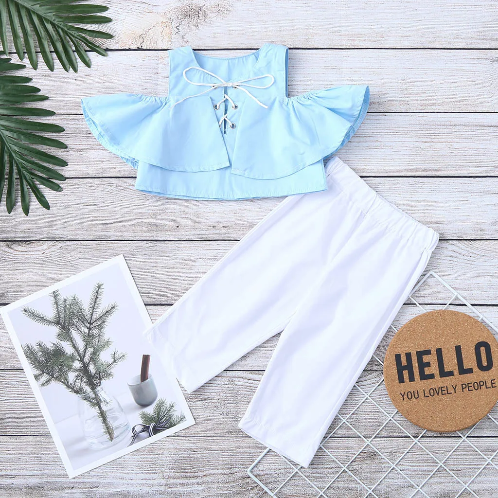 Однотонные топы со шнуровкой и открытыми плечами для маленьких девочек летняя