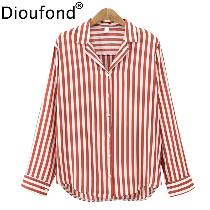 Женская рубашка блузка Dioufond повседневная офисная в полоску с v-образным вырезом и