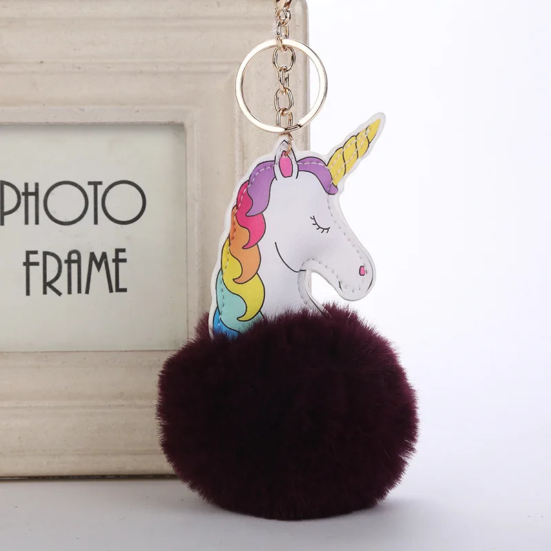 Unicorn Keychain Sleutelhanger Pom Leather Pompom Bag Charm Llavero Pompon Brelok Do Kluczy Trinket Women Car Cute Key Chain | Украшения и