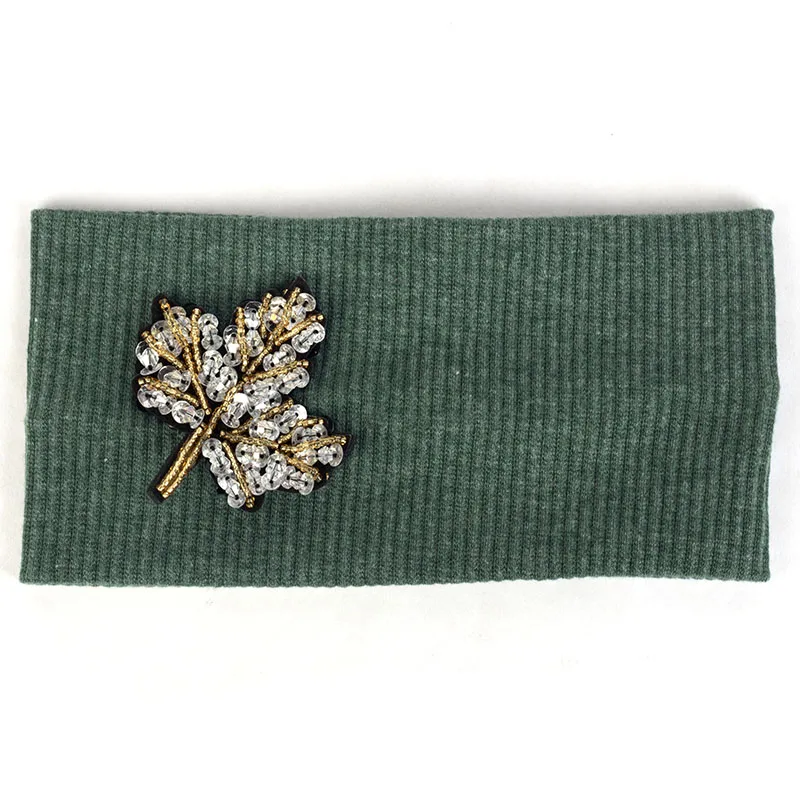 Silver Green В богемном стиле Для женщин рифлёная головная повязка золотые блестки листья украшение плоская эластичная резинка для волос для девочек, Женский тюрбан из хлопка широкие резинки для волос - Цвет: Silver Green