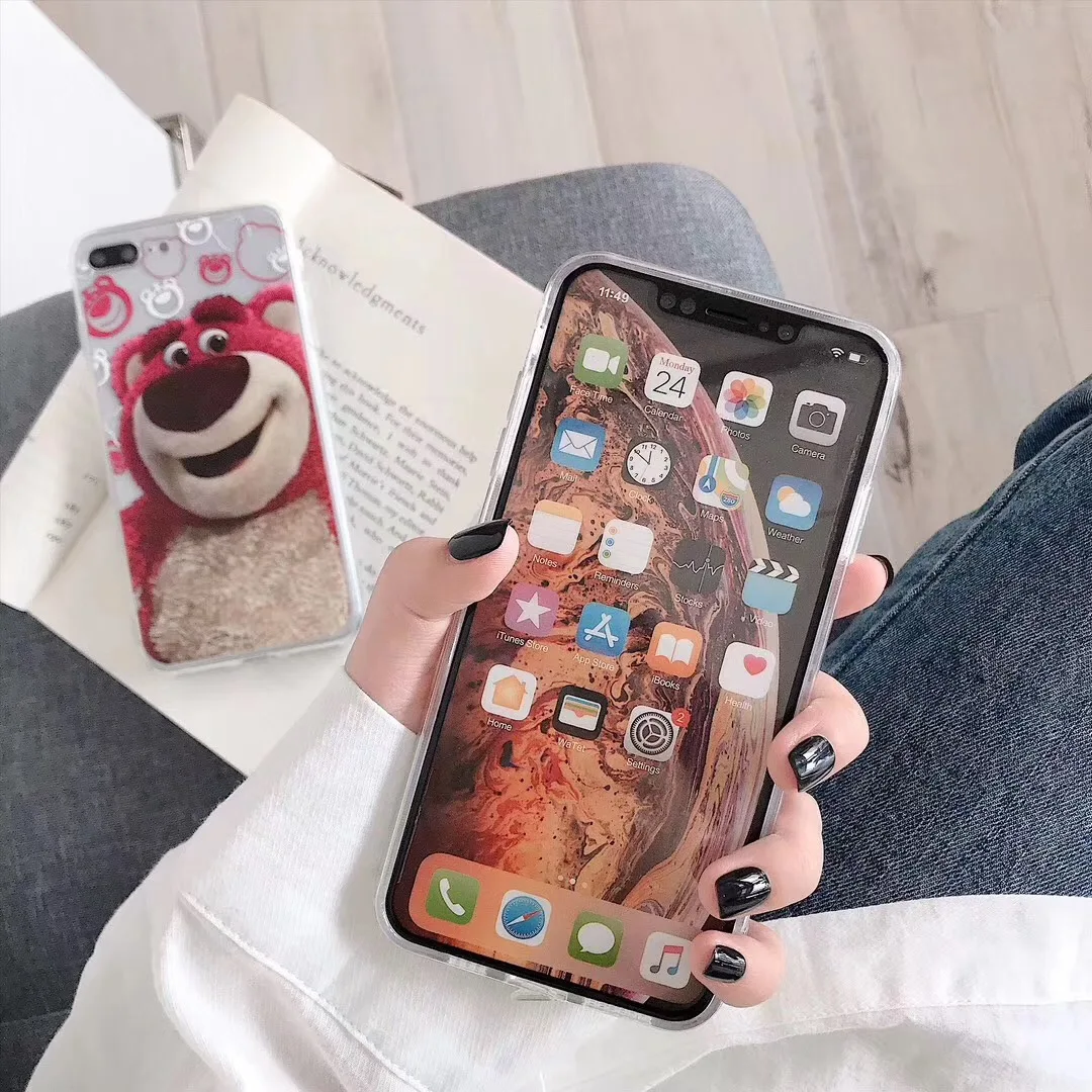 Супер милый мультяшный клубничный медведь чехол для iPhone X XS MAX XR акриловый