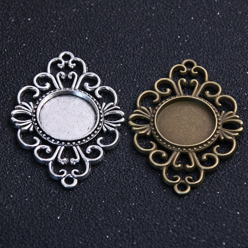 

2pcs/lot 18mm Inner Size Two Color Woodwork Style Cabochon Base Setting Charms Pendant 7B1128