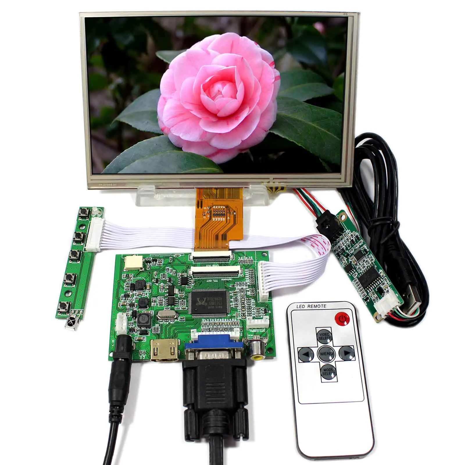 

HD MI+VGA+2AV LCD Controller Board VS-TY2662-V5 With 7inch 1024x600 AT070TNA2 LCD With Resistive Touch