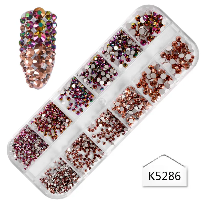 K5286 Встречаются по всей-1 шт. коробка набор страз с плоской задней усеяны искусственными драгоценными камнями; Multi Размеры Стекло ногтей Стразы разноцветные 3D обаяние драгоценные камни DIY маникюр Нейл-арт Декор - Цвет: K5286