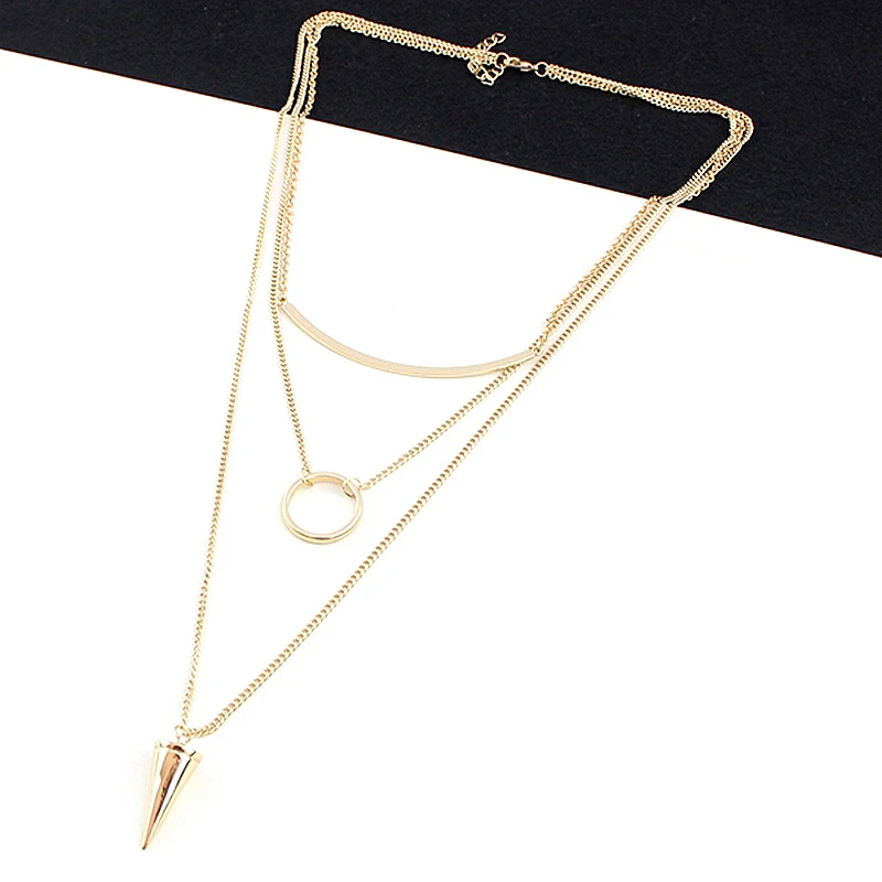 Женское ожерелье с подвеской в стиле панк Золотой многослойное круглой планкой и