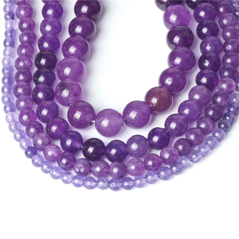

Natural Gemstone Beads Purple Amethyst Jade Loose Charms Bead 4/6/8/10mm Ball Agate Crystal Stone For Women Jewelry Gifts Making
