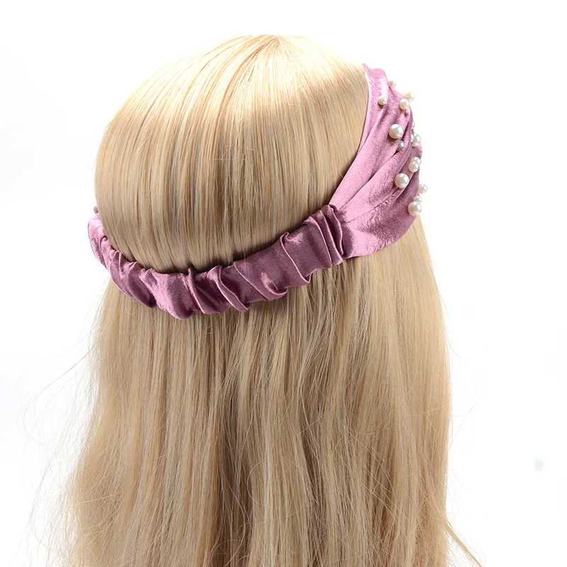 2018 Women's Hair Accessories Wide Pearl Headbands Fashion Cross Knotted Turban Knit Spa Headband Ladies Elastic Wrap Hairband |