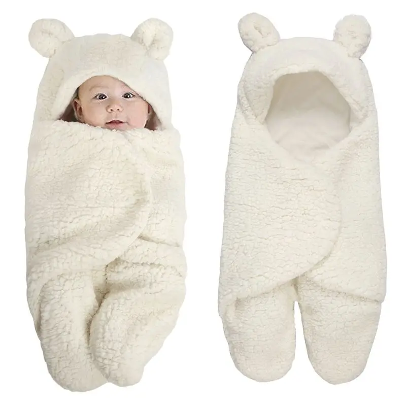 

Newborn Baby Blanket Swaddle Wrap Winter Cotton Plush Hooded Sleeping Bag 0-12M