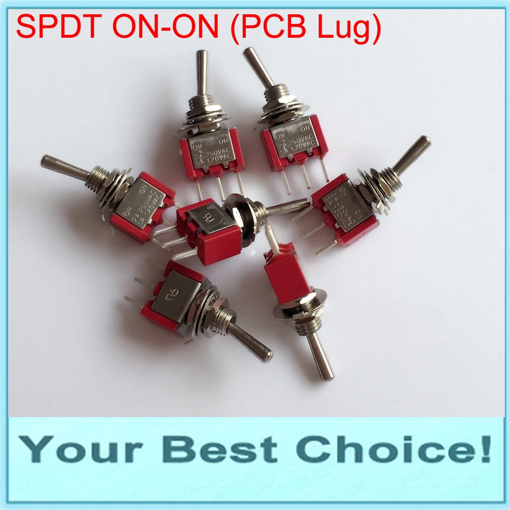 10 шт./лот SPDT 3 контакта 2 позиционный миниатюрный Кулисный тумблер PCB Lug 2A/250VAC