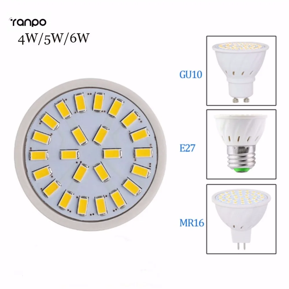 Супер яркий E27/E14/GU10/MR16 Светодиодный прожектор 4 Вт 6 светодиодные лампы 5730 SMD AC110V 220V