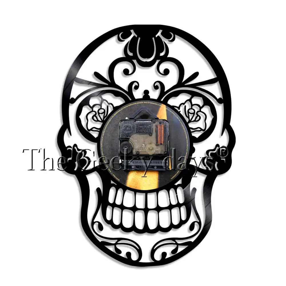 Сахарный Череп Виниловая пластинка настенные часы Dia De Los Muertos День мертвых