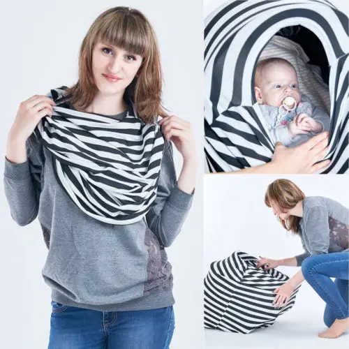 2017 Nursing Breastfeeding Cover Scarf Baby Car Seat Canopy Infinity Stretchy Shawl Stripe Print Pregnant Coat One Size | Женская одежда