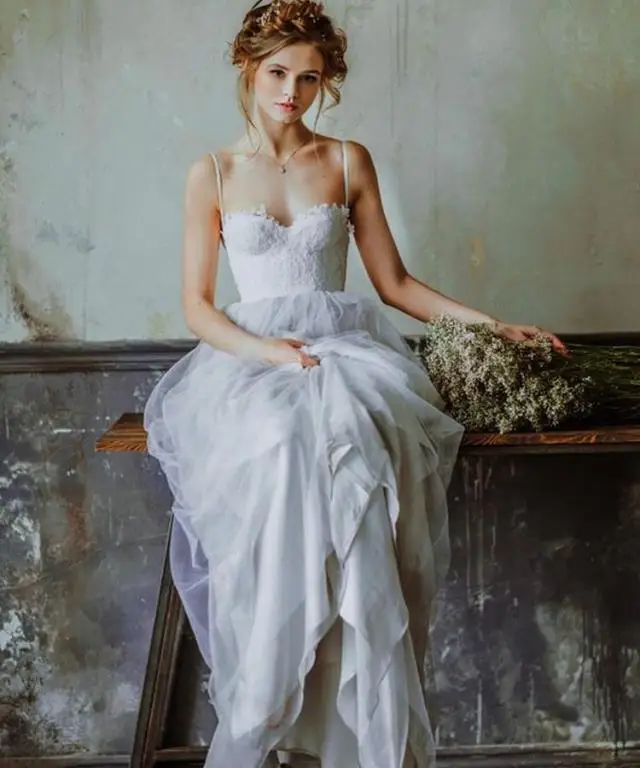 New Simple White Wedding Dress Spaghetti Straps Sweetheart Sleeveless Gowns A Line Beach Bridal Dresses Vestido De Novia | Свадьбы и
